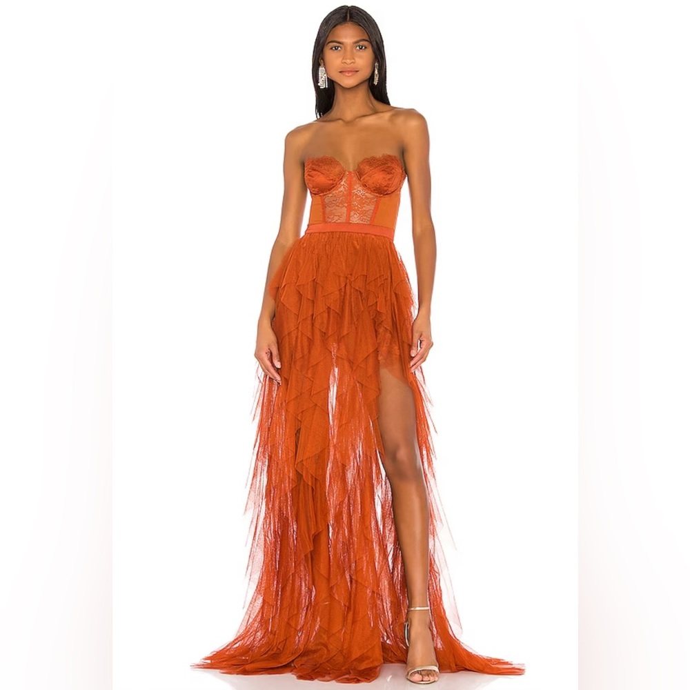 For Love & Lemons x REVOLVE Bustier Gown in Rust
